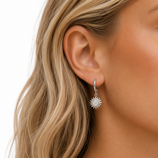 Sunburst Huggie Earrings - Silver