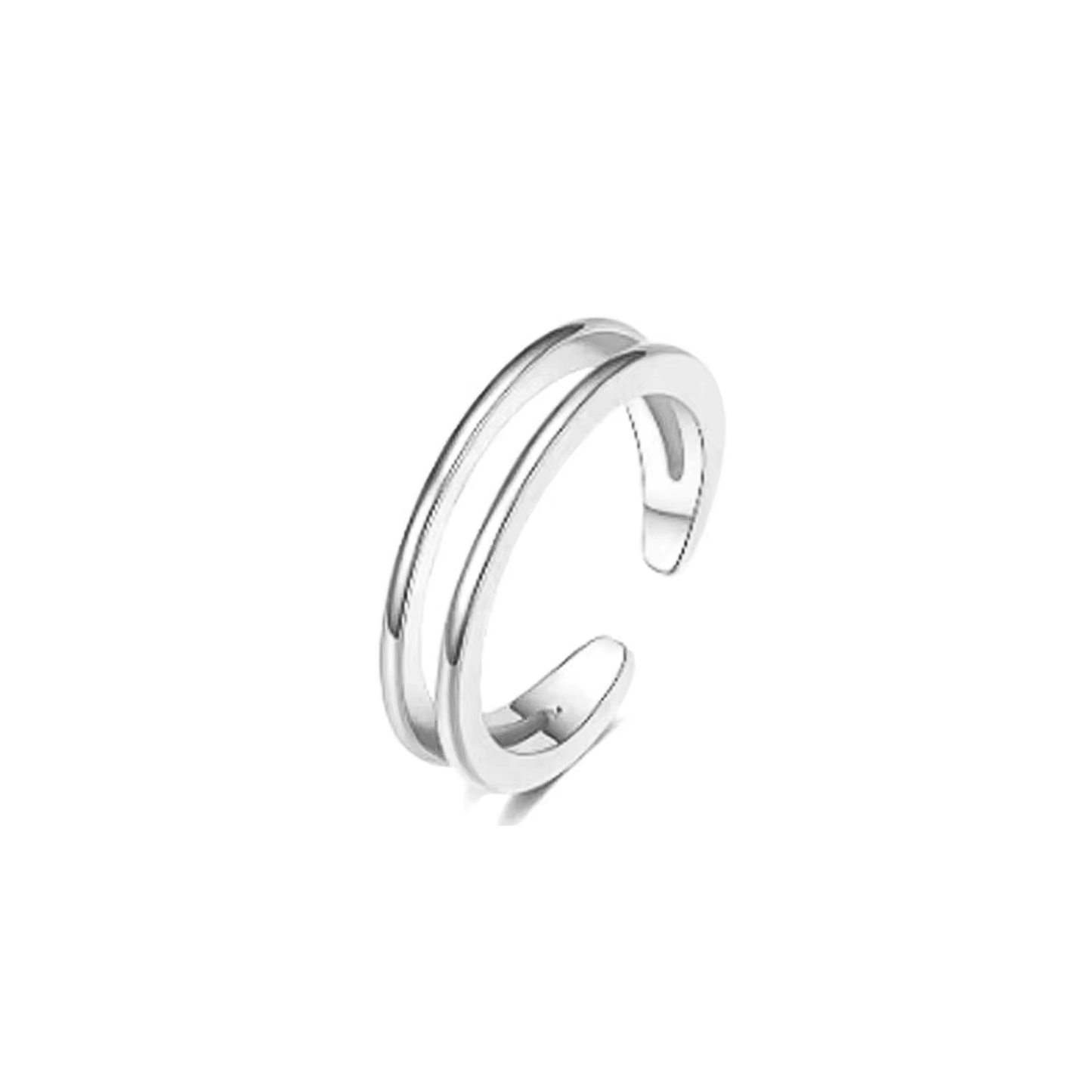 Silver double band coastal toe ring with open adjustable-style design