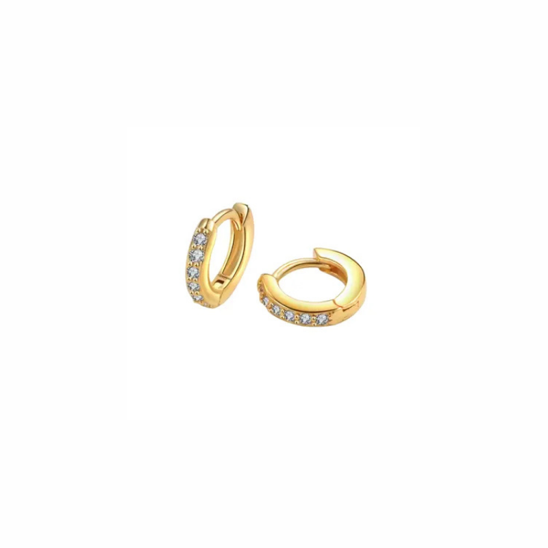 Gold hoop earrings with embedded stones on a white background