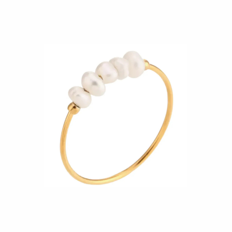 Bliss gold pearl beaded ring with petite seed pearls on slender band