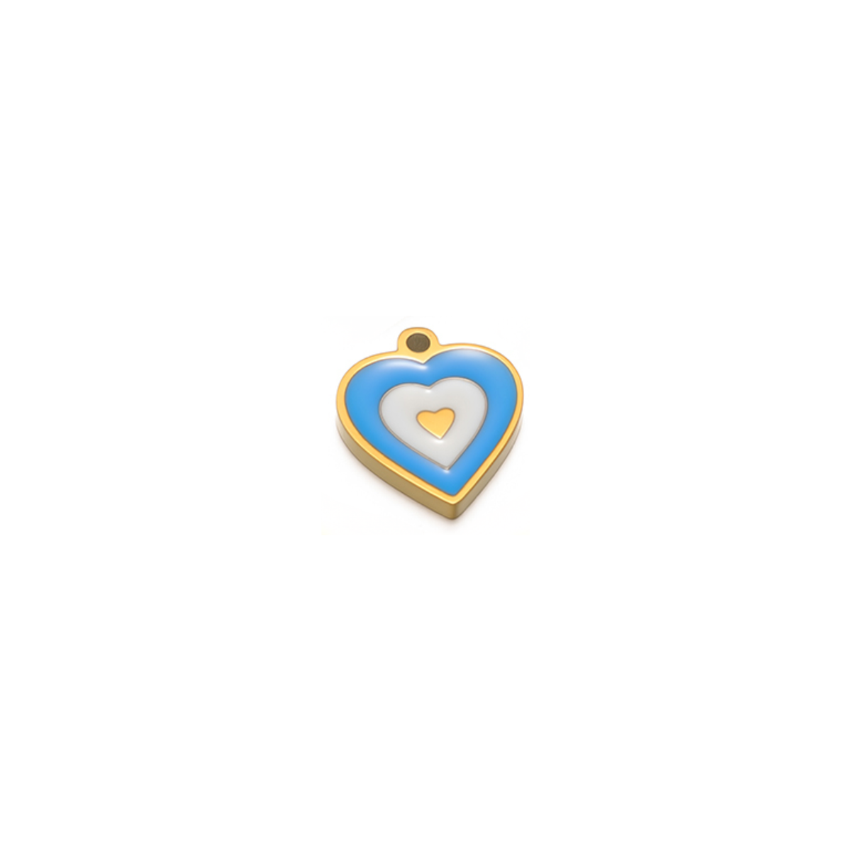 Coastal Heart Charm by KJAYDE in gold-tone stainless steel with ocean blue and white layered enamel heart detail