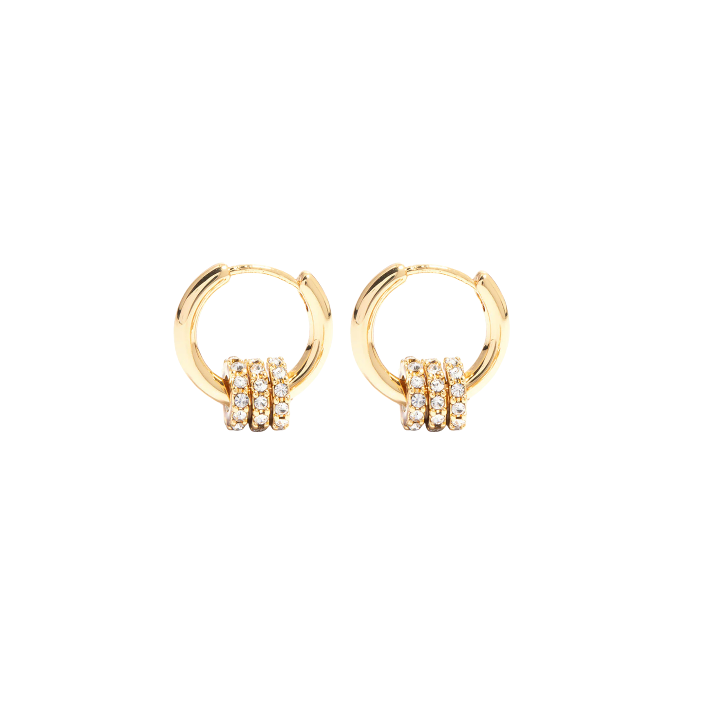 Waterproof gold huggie earrings with crystal detailing, minimal everyday stainless steel jewellery hoops