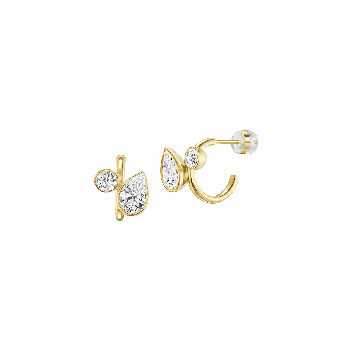 Sienna Huggies – Gold in 925 sterling silver with pear-shaped and round zircon stones