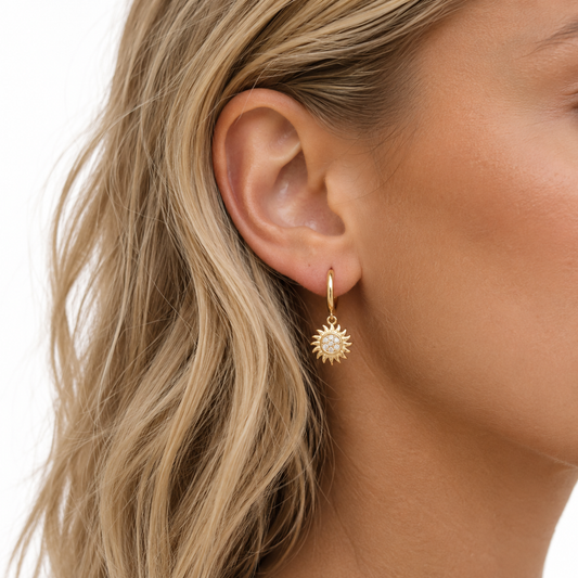 Sunburst Huggie Earrings - Gold