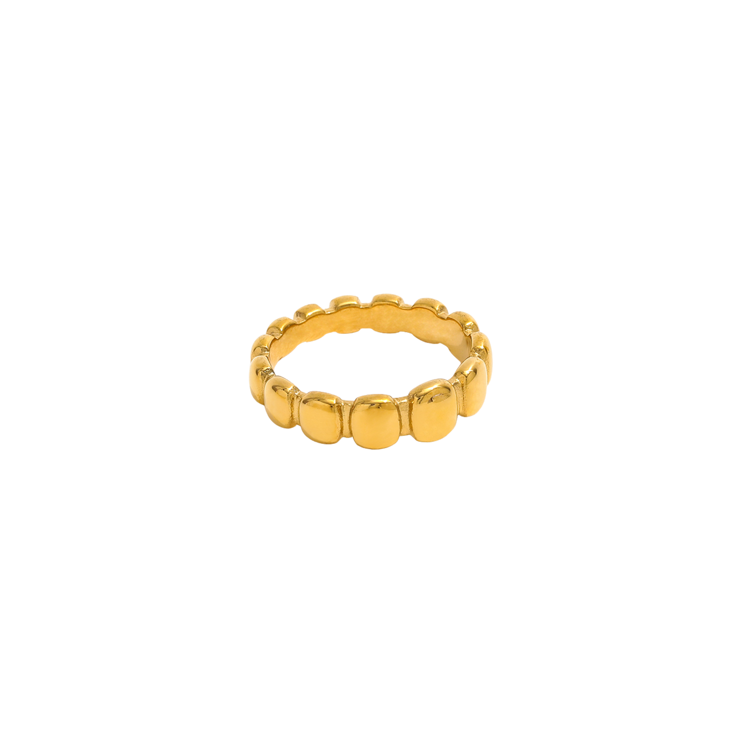 Cove Ring in 18K gold-plated stainless steel featuring a sculpted beaded band with a waterproof, tarnish-resistant finish.