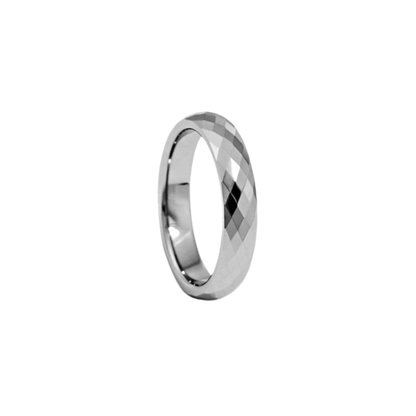 Drift Ring in silver featuring a minimalist faceted stainless steel band with a waterproof, tarnish-resistant finish.