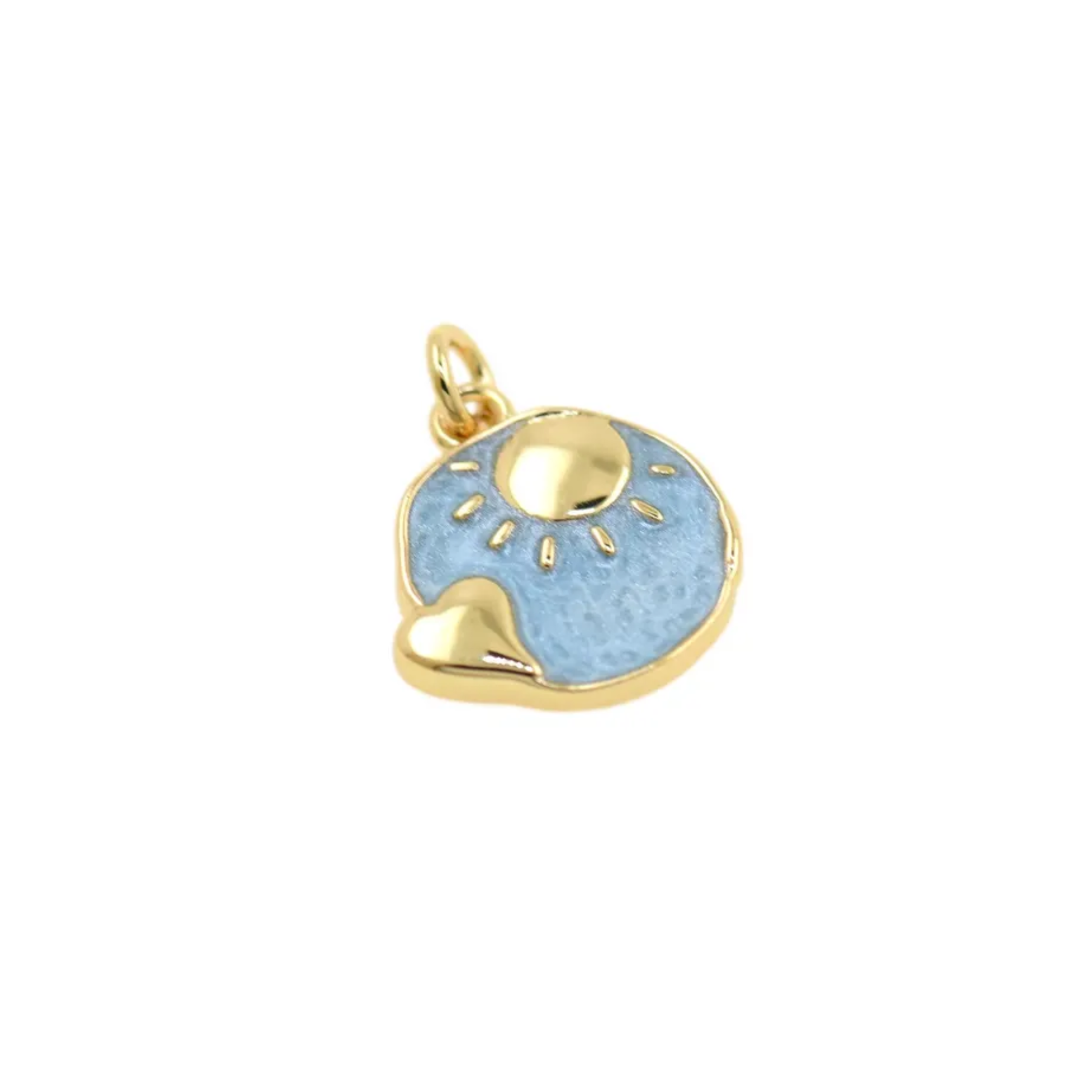 Blue enamel ocean sunrise charm with 18k gold-plated stainless steel by Kjayde for charm necklaces and bracelets.