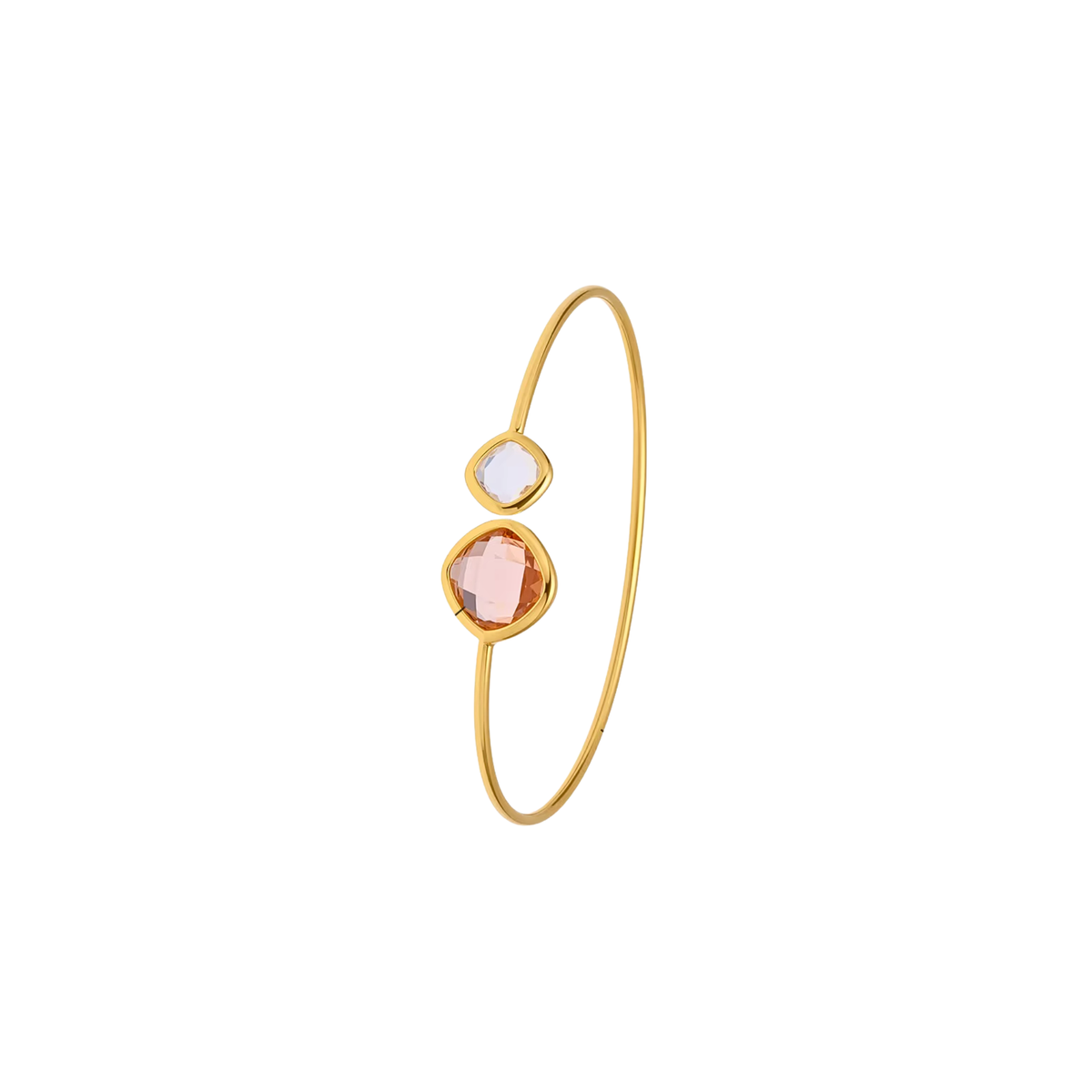 Luna Cuff in 18K gold-plated stainless steel featuring blush pink and opal white faceted crystals with a waterproof, tarnish-resistant finish.