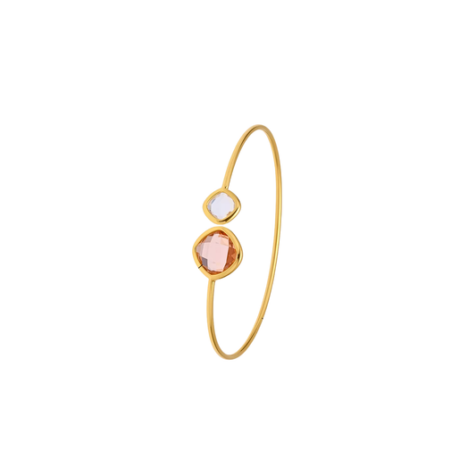 Luna Cuff in 18K gold-plated stainless steel featuring blush pink and opal white faceted crystals with a waterproof, tarnish-resistant finish.