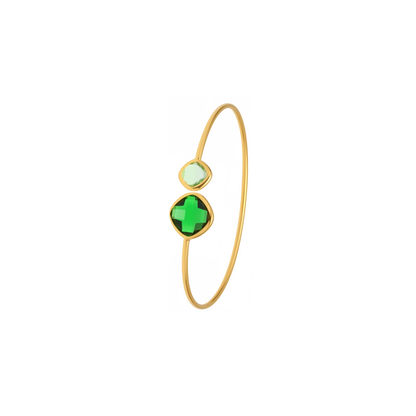 Luna Cuff in 18K gold-plated stainless steel featuring emerald green and mint faceted crystals with a waterproof, tarnish-resistant finish.