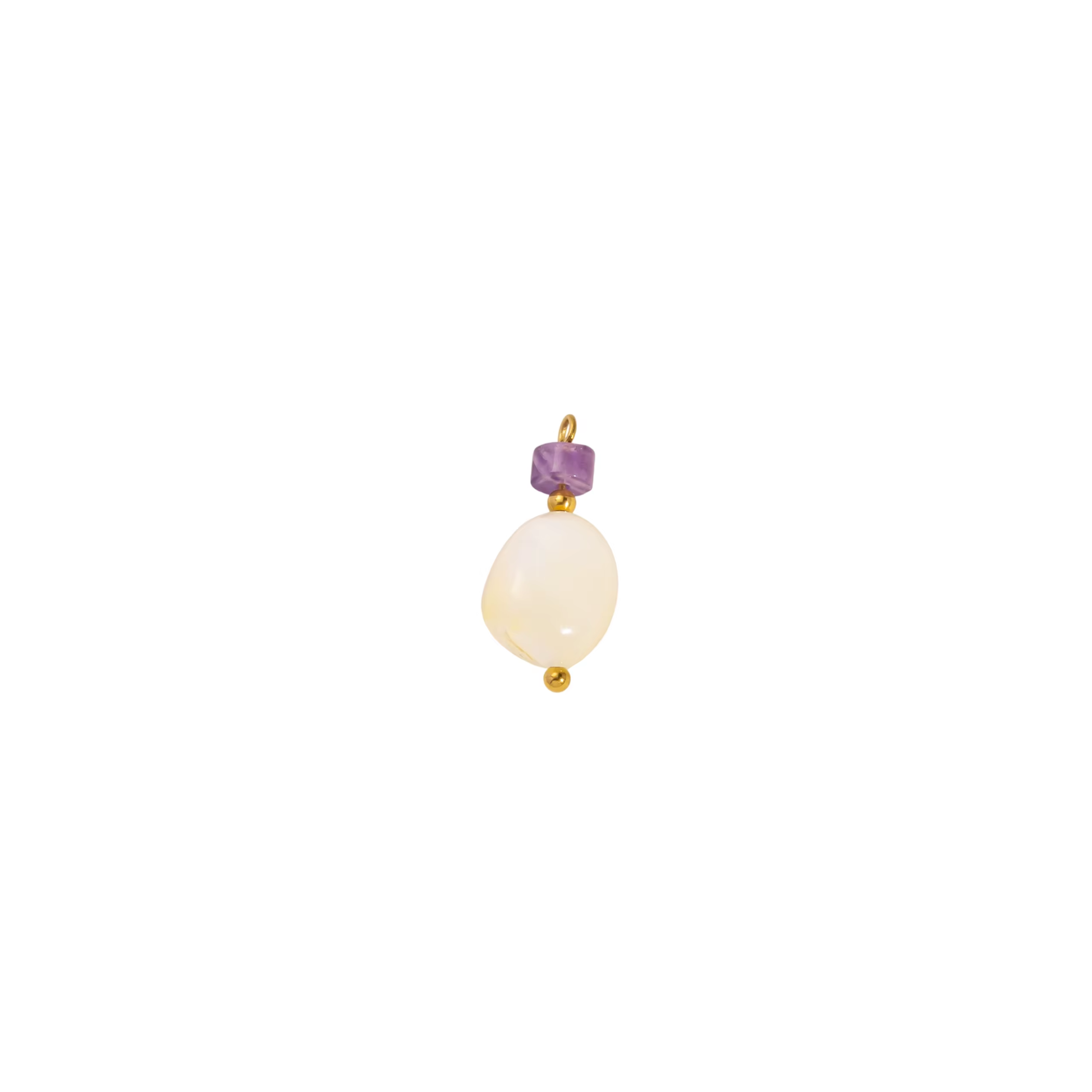 Ocean Mist Charm featuring a cream pearl-style stone, lilac bead detail, and gold-toned accents on a white background.