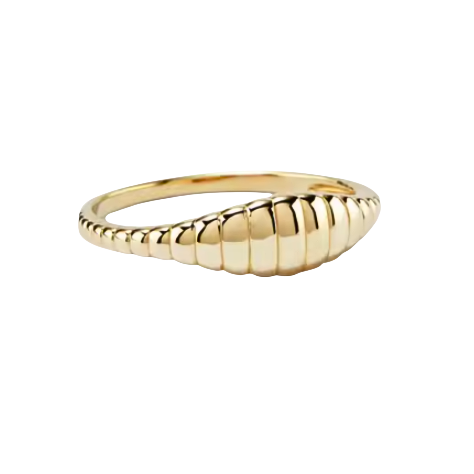 Tidal Shell Ring in gold featuring an elegant seashell-inspired design with a polished waterproof finish.