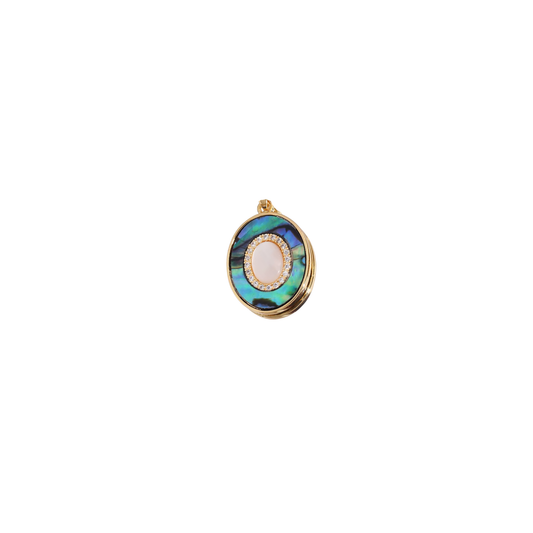 Abalone Oval Charm by KJAYDE, gold coastal shell charm with luminous abalone-style oval detail for necklaces and bracelets