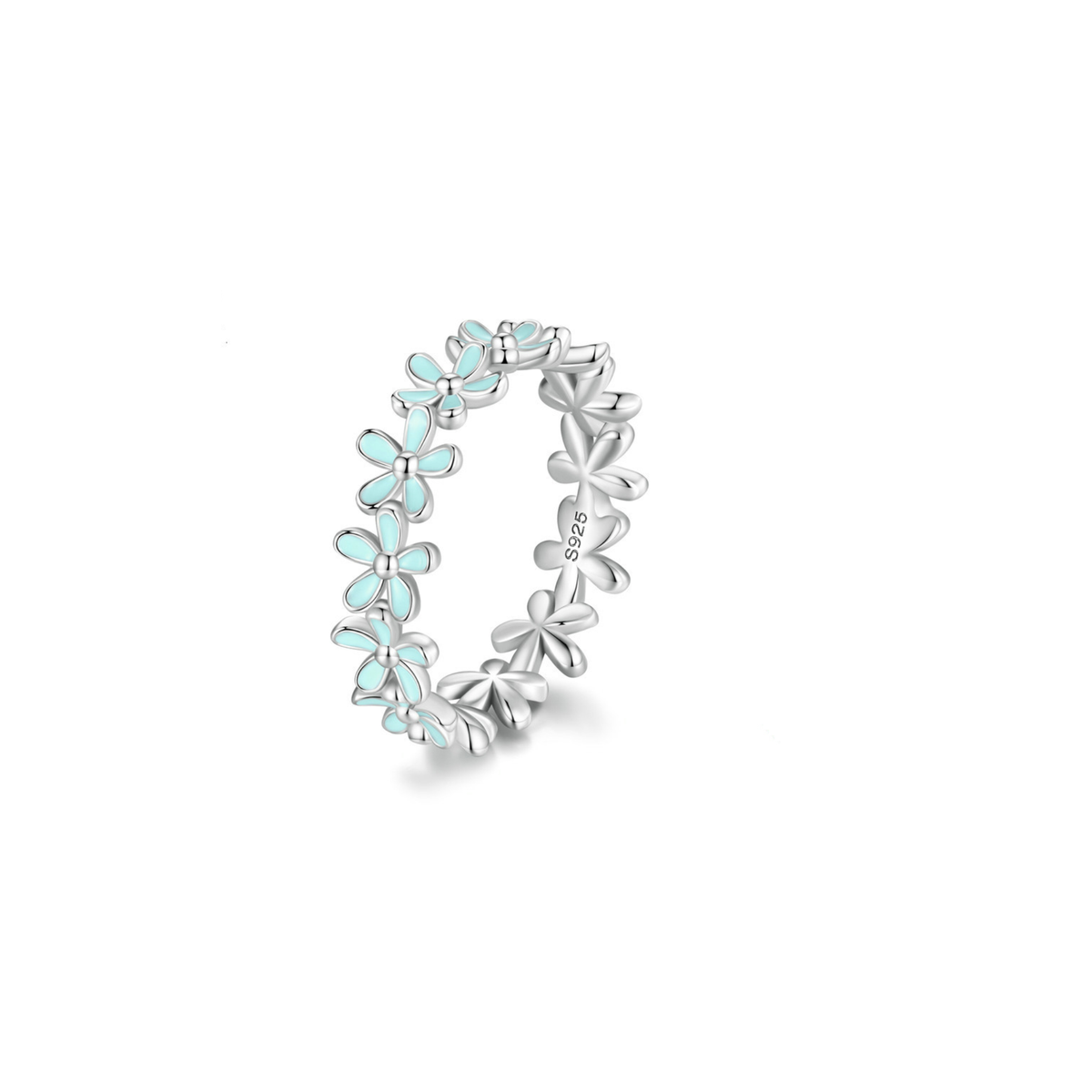 Ayla Bloom Ring – Silver in 925 sterling silver with aqua-blue floral detailing