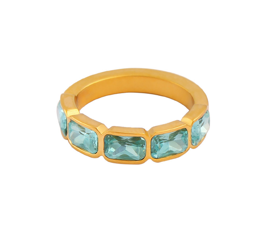 AZURA Ring in gold with seafoam crystal – waterproof, hypoallergenic gold-plated statement ring by KJAYDE