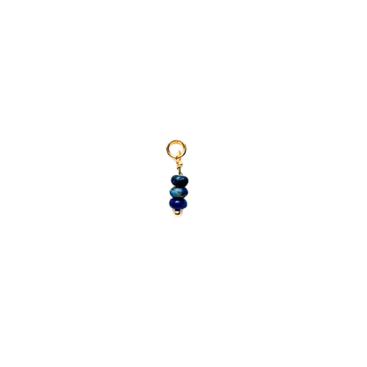 Gold-tone blue triple bead charm with three blue beads on white background