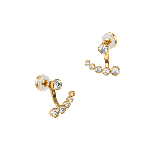 Cira Ear Jackets – Gold in 925 sterling silver with round clear stone stud and graduated curved stone detail