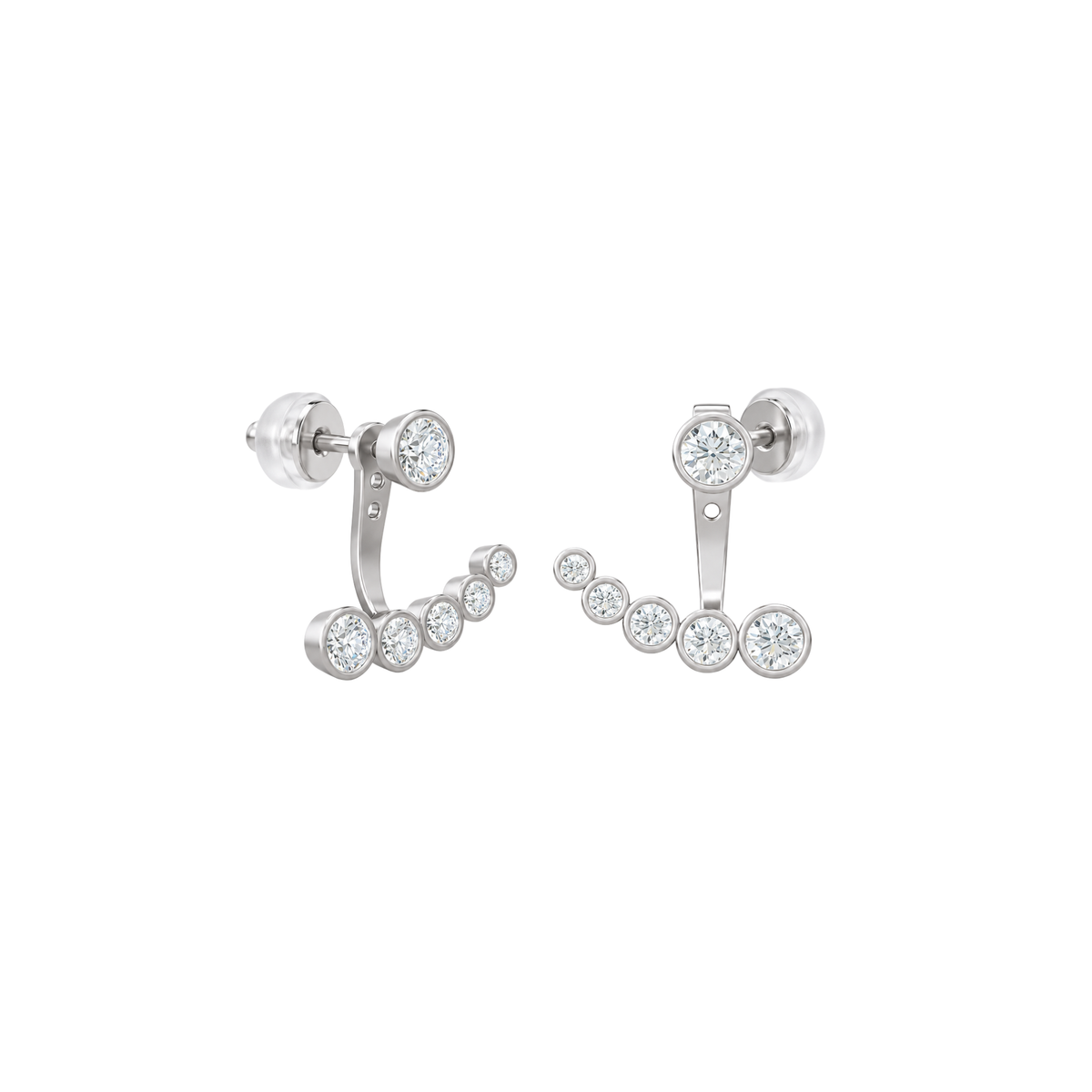 Cira Ear Jackets – Silver in 925 sterling silver with round clear-stone stud and graduated curved stone detail