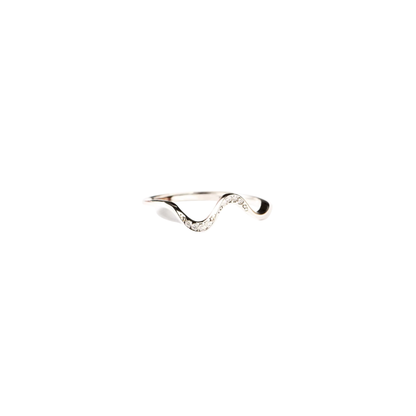 Coastal Curve Ring in polished silver stainless steel featuring a graceful wave-inspired band with delicate crystal accents and a waterproof, tarnish-resistant finish.