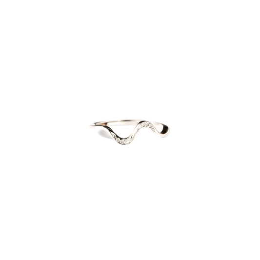 Coastal Curve Ring in polished silver stainless steel featuring a graceful wave-inspired band with delicate crystal accents and a waterproof, tarnish-resistant finish.