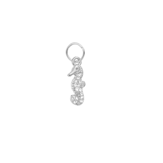 Coastal Sparkle Seahorse silver-tone stainless steel charm with clear crystal-style detailing