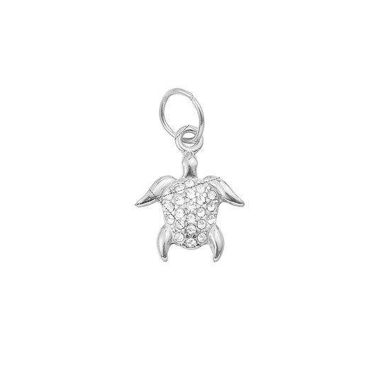 Coastal Sparkle Turtle silver-tone stainless steel sea turtle charm with clear crystal-style detailing