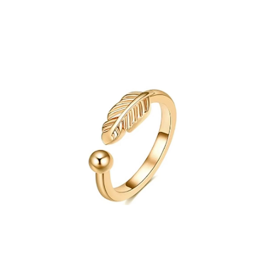 Gold feather coastal toe ring with open adjustable-style band