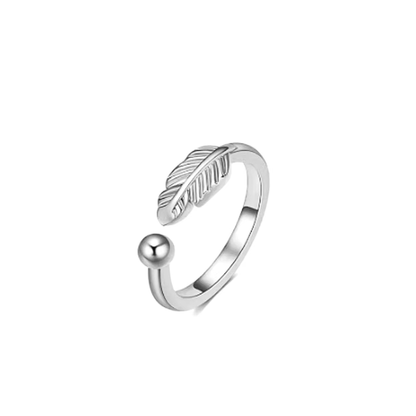 Silver feather coastal toe ring with open adjustable-style band