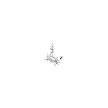 Silver crab charm with marquise-cut crystal centre on white background