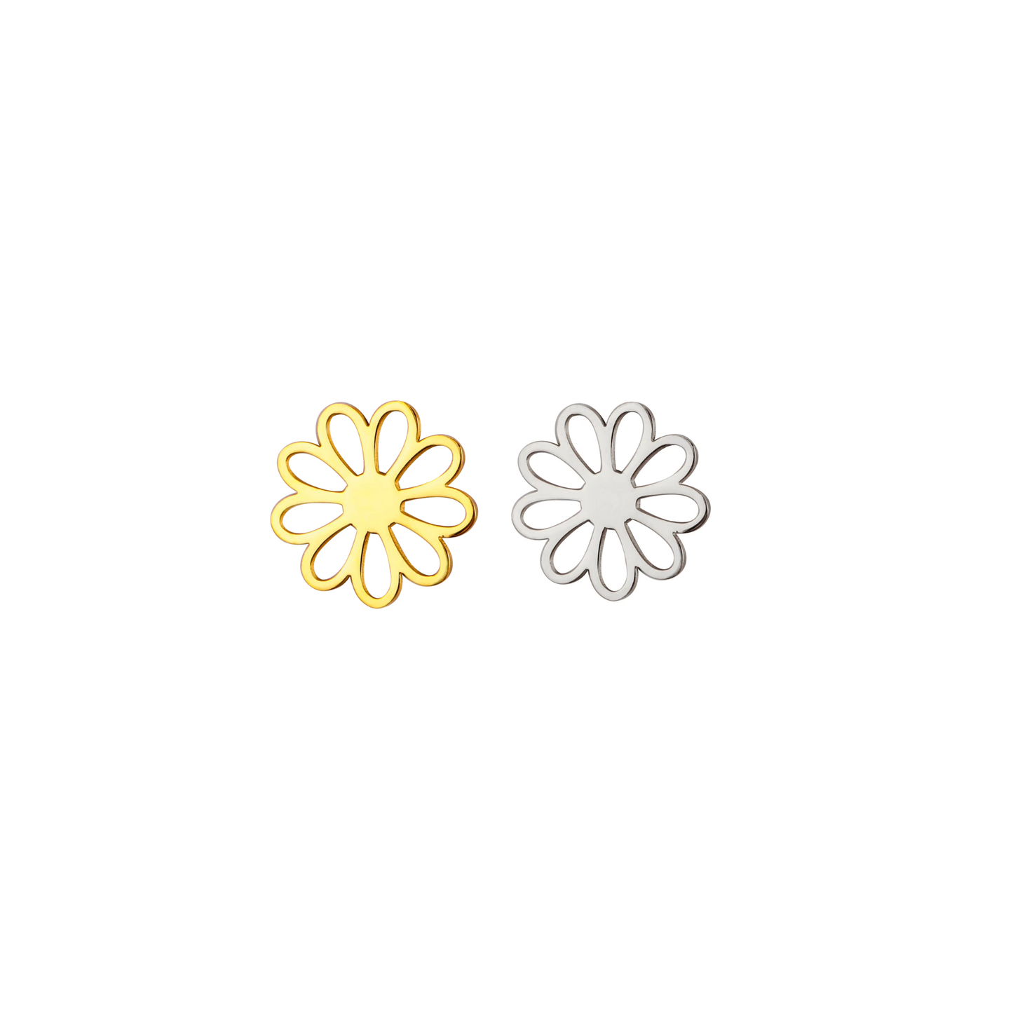 Gold and silver daisy flower charm with open petal design
