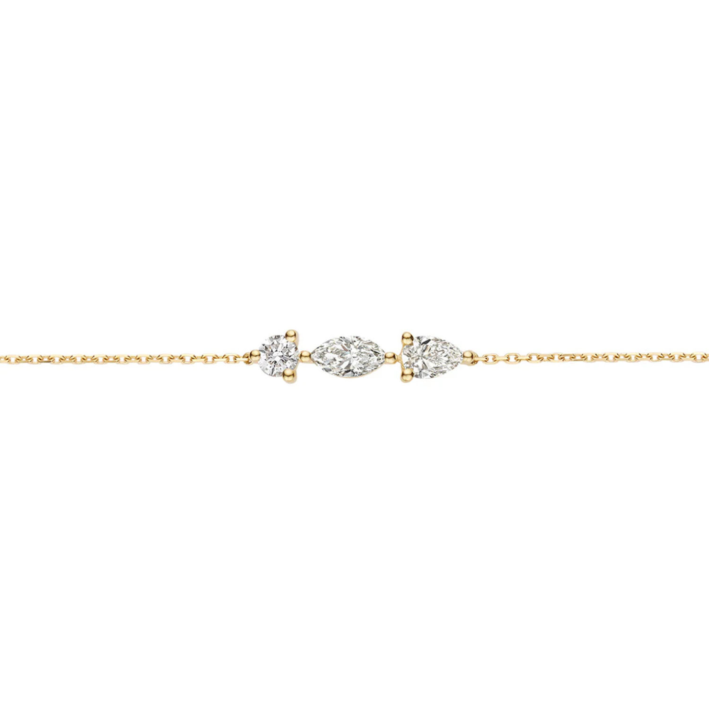 18K gold crystal bracelet with three stones on fine chain, minimal everyday jewellery
