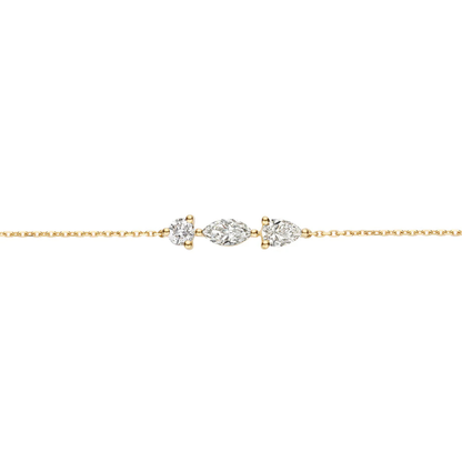 18K gold crystal bracelet with three stones on fine chain, minimal everyday jewellery