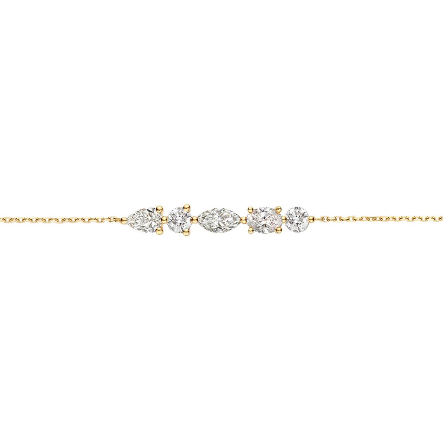 18K gold crystal bracelet with five stones on delicate chain, elegant gold jewellery