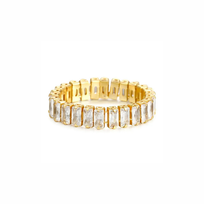 Daisy gold baguette eternity band ring with rectangular stones