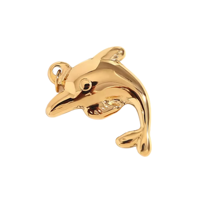 Gold dolphin charm pendant with polished sculptural silhouette