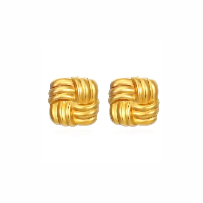 Drift gold knot stud earrings with ribbed woven texture