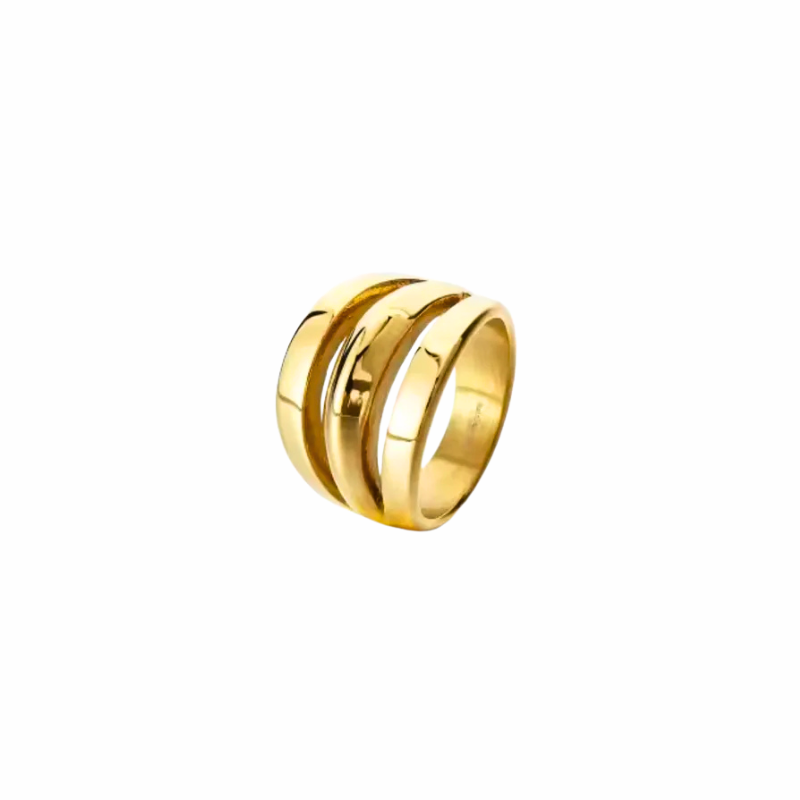 Cascade gold wide band ring with sculptural layered dome design