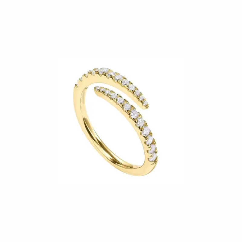 Maya gold open bypass ring with double row pavé stones