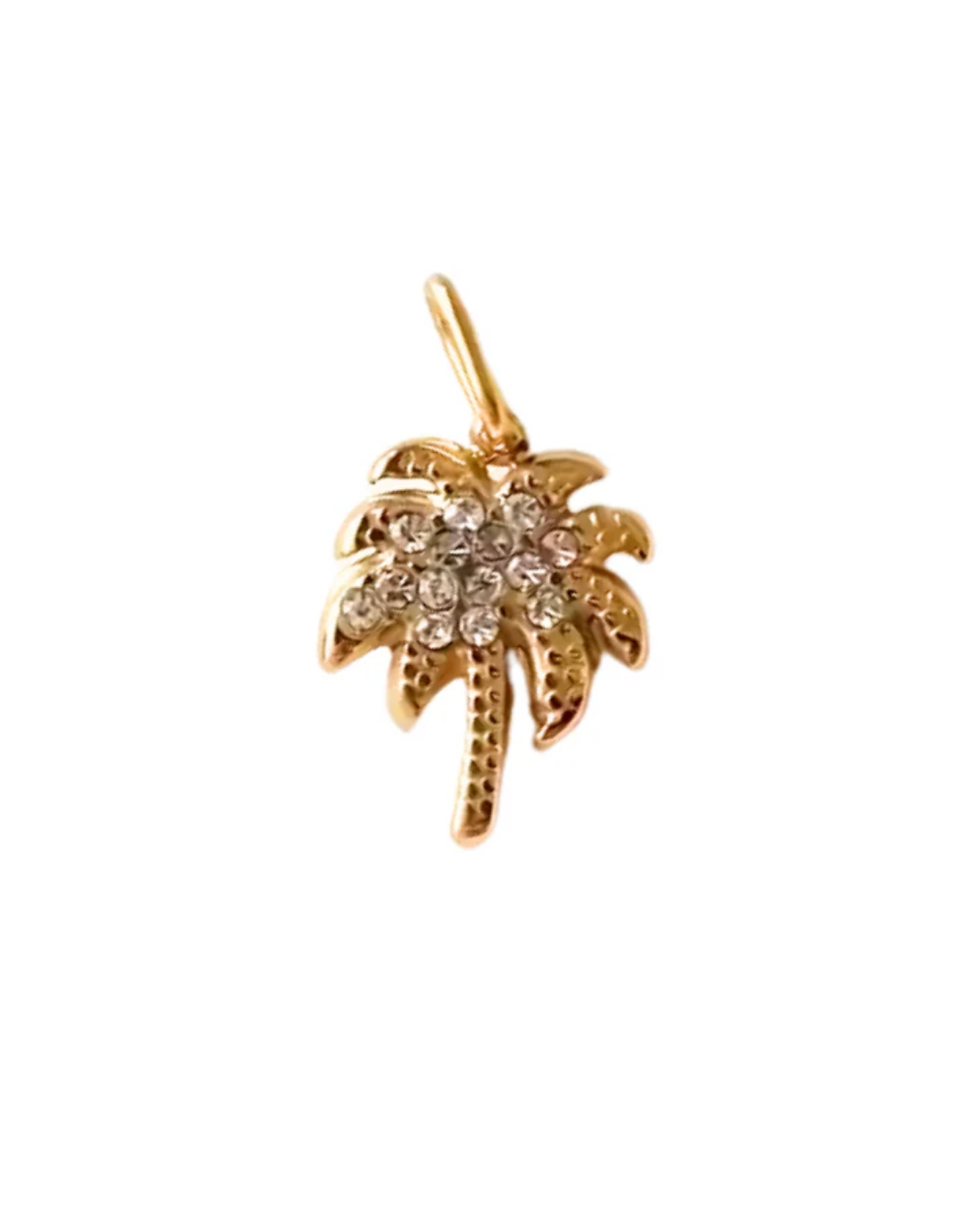 Gold palm tree charm pendant with pavé sparkle