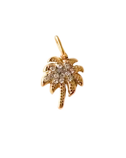 Gold palm tree charm pendant with pavé sparkle