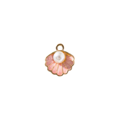 Gold shell charm with blush pink detail and pearl-style centre on white background