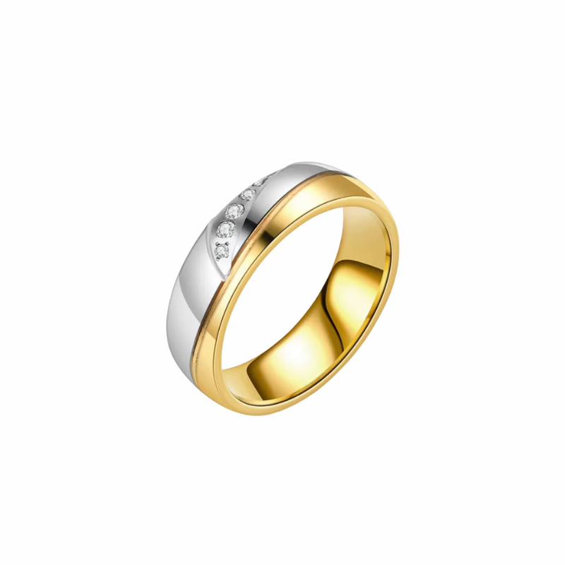Nova two-tone gold and silver band ring with trio of diamante stones