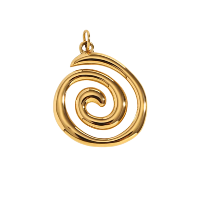 Sea Echo gold spiral charm pendant with sculptural swirl and polished finish