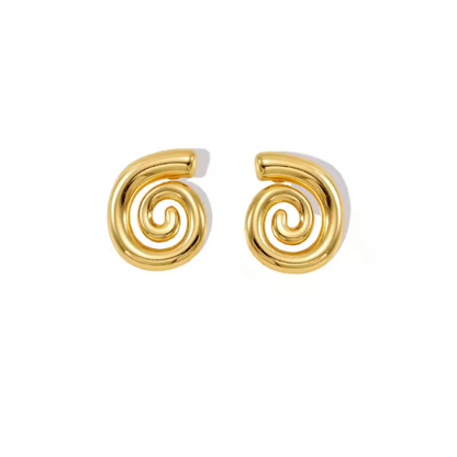Cove gold spiral stud earrings with sculptural swirl and polished finish