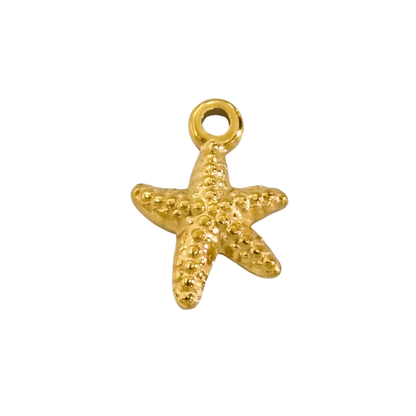 Gold starfish charm pendant with textured detail and polished finish