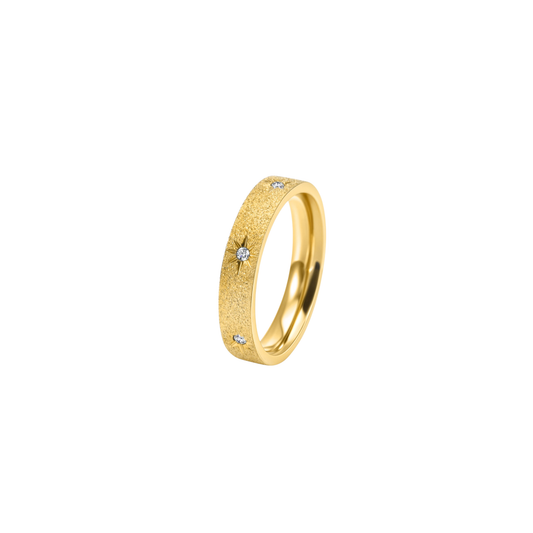 textured gold star ring with crystal detail, waterproof stackable beach jewellery