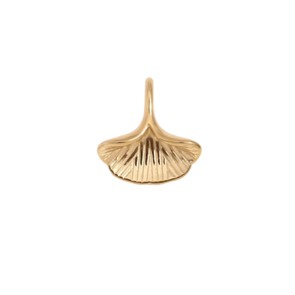 Gold whale tail charm pendant with ridged fluke and polished finish