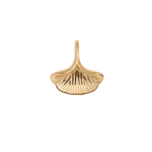 Gold whale tail charm pendant with ridged fluke and polished finish