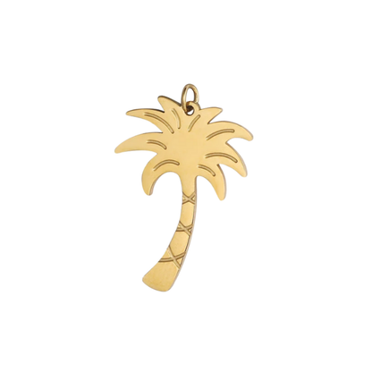 Gold palm tree charm pendant with engraved trunk and polished finish