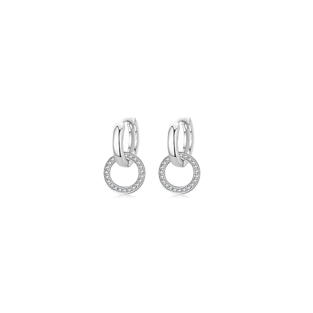 Halo Link Huggies silver 925 sterling silver earrings with circular clear stone drop